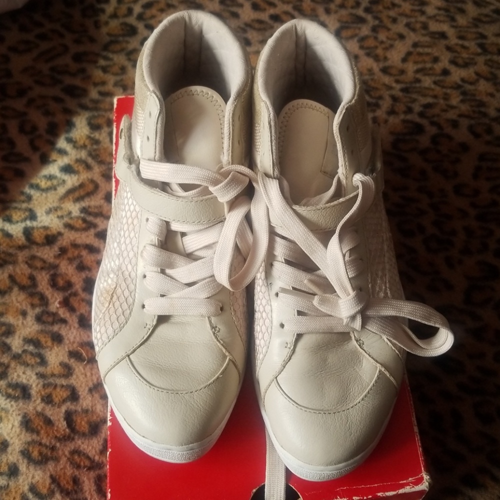 Hightop cream puma leather/mesh & snakeskin accent